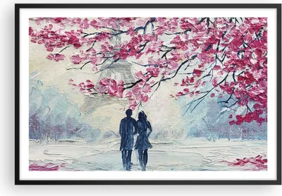Produktbild von Gerahmtes Poster - Schwarzer Rahmen - Paar Paris Baum - 91,5x61 cm - Wand Bild - Wanddeko - Wandbilder - Kunstposter - Wandposter - Bilderrahmen - Bilder - Kunstdruck - Wandbild - P2BAA91x61-4211