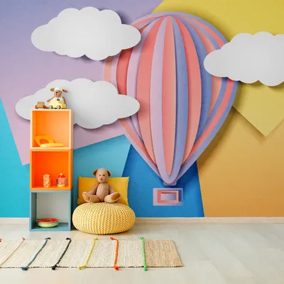 Zdjęcie produktu dla Fototapeta  Abstrakcja 3D Kolorowy Latający BALON Niebo Tapeta ścienna do pokoju Dziecka  104x70.5cm