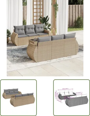 Produktbild von The Living Store 7-tlg. Garten-Sofagarnitur mit Kissen Beige Poly Rattan