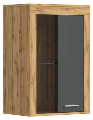 Produktbild von Jam Vitrinenschrank 1 Glastür grau, Eiche Nachbildung.