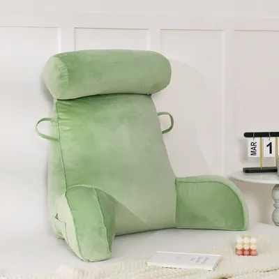 Produktbild von Lesekissen Bettauflage Kissen mit Abnehmbarer Nackenrolle, Samt Lesekissen zum Sitzen im Bett Erwachsene, Rückenlehnen zum Sitzen in Bett, Couch oder Boden,Grün