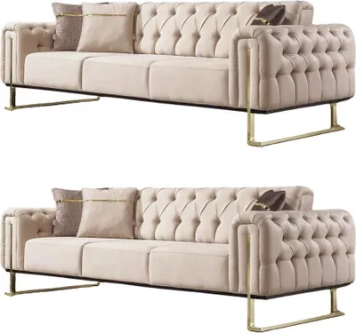 Produktbild von Villa Möbel Sofa Set Nova Beige Stellvariante:3+3 Relax- und Bettfunktion, pflegeleichter Mikrofaser Samtstoff