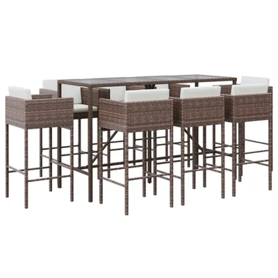 Produktbild von vidaXL 9-tlg. Gartenbar-Set mit Kissen Braun Poly Rattan