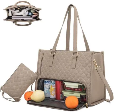 Produktbild von Reisetasche für Damen 15,6 Zoll, isoliertes Essen-Taschenfach, große Business-Tasche, 2-in-1 Trage-Tasche, Arbeitszimmer-Tasche (Ockergrau)