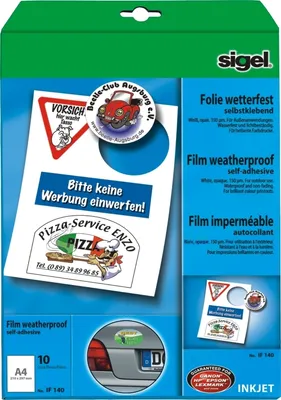 Produktbild von InkJet-Folie wetterfest A4 160qm weiß selbstklebend opak VE=10x10 Blatt