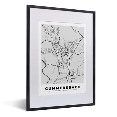 Produktbild von MuchoWow® Gerahmtes Poster Gummersbach - Deutschland - Karte - Stadtplan 30x40 cm - Poster mit Schwarzem Bilderrahmen Wandposter Rahmen Foto Bilder - Wandposter Schlafzimmer