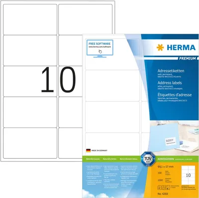 Produktbild von Etiketten weiß 99,1x57mm Premium A4 VE=14x1000 Stück