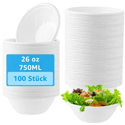 Image de Omgoods - Bols à soupe, 150 pièces - Compostables - En carton - Ronds - 480 ml - Adaptés au micro-ondes/four - Bols jetables