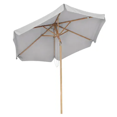 Produktbild von Sekey Balkonschirm 200 cm Ø Holzoptik, Knickbar, Stabiler Gartenschirm, UV-Schutz 50+, Sonnenschirm für Terrasse und Hof, Hellgrau