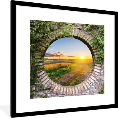 Produktbild von MuchoWow® Gerahmtes Poster Landleben - Aussicht - Sonne 40x40 cm - Poster mit Schwarzem Bilderrahmen Wandposter Rahmen Foto Bilder - Poster - Plakat im Rahmen