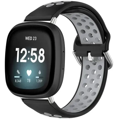 Produktbild von Fitbit Sense, Fitbit Sense 2, Fitbit Versa 3, Fitbit Versa 4 Band: imoshion Silikon-Sportband mit silberner Schnalle silberner Kastenanschluss