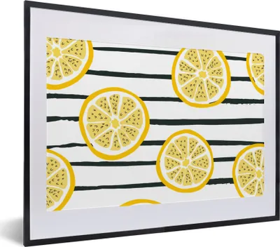 Produktbild von MuchoWow® Gerahmtes Poster Sommer - Zitrone - Streifen 40x30 cm - Poster mit Schwarzem Bilderrahmen Wandposter Rahmen Foto Bilder - Bilderrahmen - Poster im Rahmen