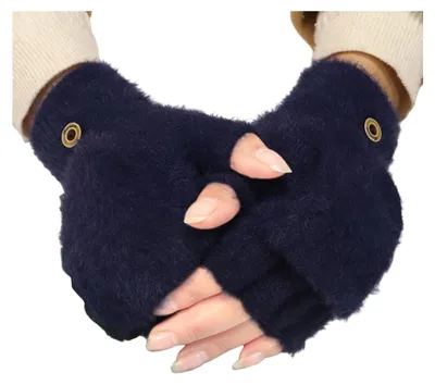 Produktbild von 1 Paar Damen-Fingerhandschuhe, warm, dick, Winter, umklappbar, Plüschhandschuhe für kaltes Wetter, Halbfingerhandschuhe