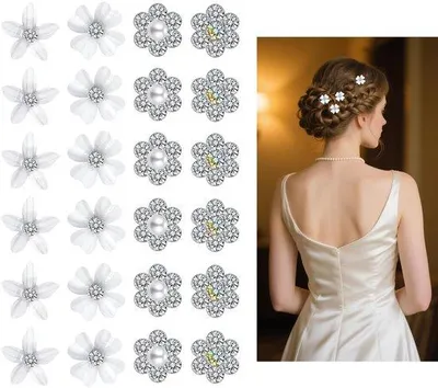 Immagine prodotto di 24 piccole mollette per capelli bianche con strass da donna