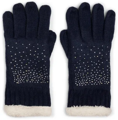 Produktbild von styleBREAKER Damen Strickhandschuhe mit Strass Besatz und Fleece Futter | warme Winterhandschuhe mit Glitzeroptik | weiche Thermo Fingerhandschuhe