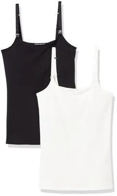 Produktbild von Amazon Essentials Damen Umstands-Camisole Stillfreundlich, 2er-Pack, Schwarz/Weiß, X-Small