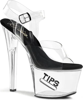 Produktbild von TIPJAR-708-5 Pleaser TIPS schwarz Glitter Plateausandaletten Trinkgeldfach Bodenfach klar