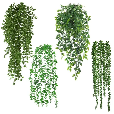 Imagen del producto de Juego de 4 plantas colgantes artificiales, de plástico, de 55 a 80 cm, ideales para balcones y jardines