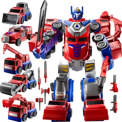 Produktbild von 5 in 1 Magnetischer Verformung Roboter baustellenfahrzeuge Auto Spielzeugset DIY paedagogisches Kreativitaetspuzzle Bausteine Spielzeug fuer Jungen und Maedchen im Alter von 3-9,Rot