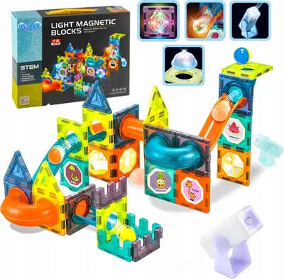 Zdjęcie produktu dla Magnetyczne Klocki Konstrukcyjne Edukacyjne Układanka Świecący Tor 75El.