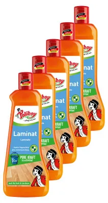 Produktbild von Poliboy Laminat Pflege Konzentrat 5er Set - 2,5L, Inhalt jeweils 500ml - reinigt kraftvoll und streifenfrei, mit Nässeschutzformel