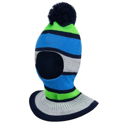 Produktbild von Wintermütze Schalmütze Strickmütze Schlupfmütze warme Jungenmütze Bommelmütze, Blau-Grün