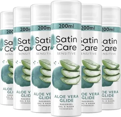 Immagine prodotto di Confezione multipla Gillette Satin Care Gel da barba per l'igiene intima femminile, 6 x 200 ml, gel all'aloe vera, regalo per donne