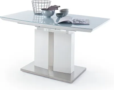 Produktbild von Esstisch Säulentisch Najuma | Bootsform | weiß Hochglanz | ausziehbar | 140(180) x 76