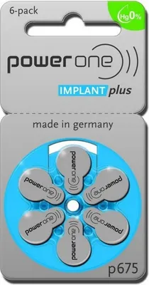 Produktbild von powerone - IMPLANT plus - p675 - 1,4 Volt 540mAh Zink Luft - Hörgerätebatterie - 6er Blister
