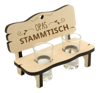 Produktbild von Schnapsbank mit Gravur · Schnapsbank mit 2 Gläsern · Schnapsbank für Opa · Schnapslatte mit Gläsern · Geschenke für Opa · Stammtisch Opa