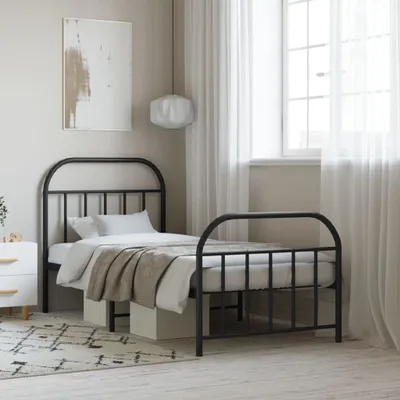 Image de Maison Exclusive - Sommier avec tête et pied de lit en métal noir 90x190 cm