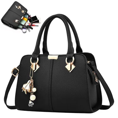 Produktbild von MODFU Handtasche Damen, Schultertasche, Tragetasche, Groß Damen Handtasche, ​Damen Shopper, Trendiges & modisches Design, Geschenk für Damen, Schwarz
