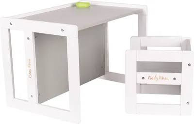 Produktbild von KiddyMoon Dětský stůl se židlí Sedací souprava Dětský nábytek Stůl Židle Lavice ze dřeva, bílá/šedá