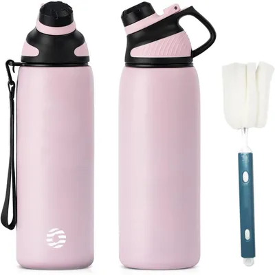 Produktbild von Edelstahl Trinkflasche Sport Magnetischer Deckel 800ml BPA-Frei Auslaufsicher Kohlensäuregeeignet Thermo Rosa