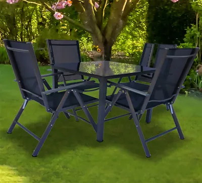 Produktbild von VCM 5-tlg Gartenmöbel Set | Sitzgruppe Essgruppe | 1xTisch, 4x Stühle | Tisch Maße ca. H. 76 x B. 80 x T. 80 cm | Garten Set – Stühle 80 SW