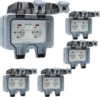 Zdjęcie produktu dla Jayseuw 5X Gniazdko zewnętrzne Gniazdko ogrodowe Gniazdko zewnętrzne IP66 16 A Wodoodporne Pyłoszczelne Gniazdko ścienne 2-gniazdkowe z przełącznikiem