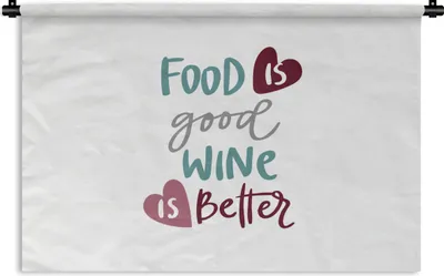 Produktbild von MuchoWow® Wandteppich Wandbehang Essen ist gut, Wein ist besser' - Zitate - Sprichwörter - White 60x40 cm Tapisserie Dekoration Wandtuch - Wanddekorationen