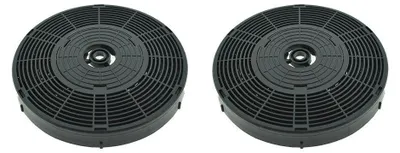Two black circular charcoal filters are shown against a white background.