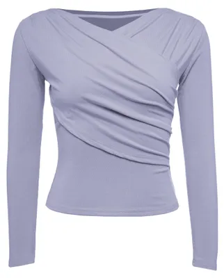 Produktbild von Bluse mit Stehkragen und langen Ärmeln mit dezenten Raffungen, blau, XS