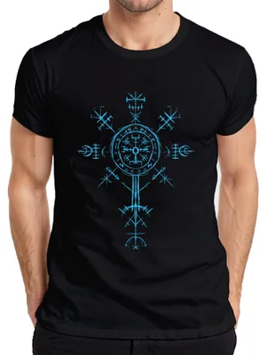 Productafbeelding van Vegvisir Vikingrunen Kompas, Noors beschermingssymbool, Valhalla, heren T-shirt, zwart, 3XL