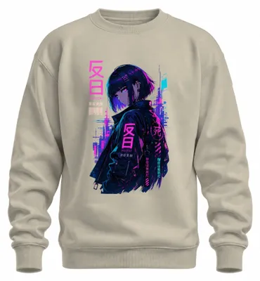 Obrázek produktu pro EKSISTENZ, cyberpunková anime dívka, japonský styl, Y2K, manga, mikina, pulovor, přírodní motiv, velikost XXL