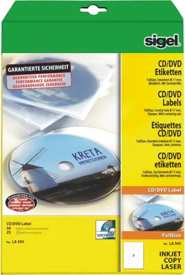 Produktbild von CD-/DVD-Etiketten Inkjet/Laser/Kopier 117mm VE=10x50 Stück (25 Blatt) weiß