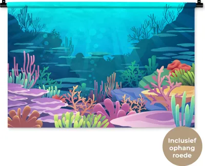 Produktbild von MuchoWow® Wandteppich Wandbehang Meer - Korallen - Unterwasserwelt - Illustration 90x60 cm Tapisserie Dekoration Wandtuch - Wandskulpturen - Bildteppich