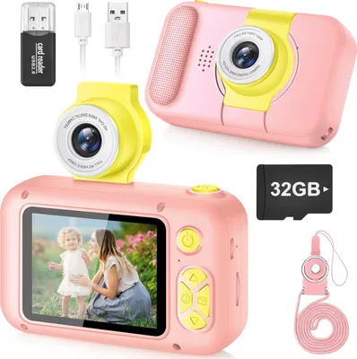 Imagen del producto de Cámara para selfies, regalo para niñas y niños de 3, 4, 5, 6, 7, 8, 9 y 10 años, cámara digital con pantalla de 2.4 pulgadas, lente giratoria de 180°, juguete para niñas a partir de 3 años