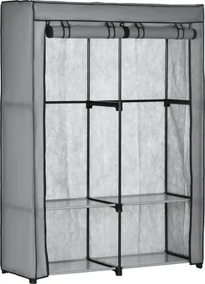 Produktbild von Kleiderschrank Stoffschrank Mit Kleiderstangen Und 4 Fächern, Faltschrank, Reißverschluss, Vliesstoff, Hellgrau