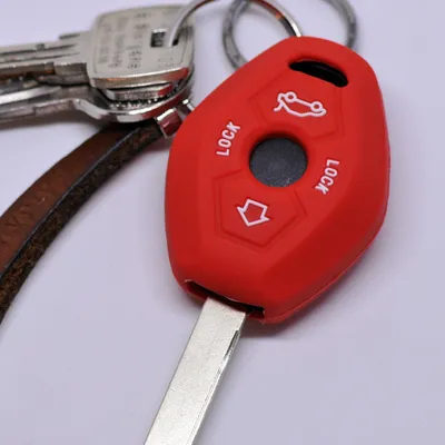 Produktbild von Auto Schlüssel Silikon Schutz Hülle Rot kompatibel mit BMW 3er E46 X3 E83 X5 E53 Z8 E52 5er E61 Z4 E85 E86 ab 1998 3 Tasten Funk Fernbedienung
