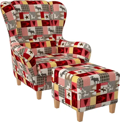 Produktbild von Supellex Sofia Ohrensessel mit Hocker | Design Schwedisch Landhaus, Weihnacht