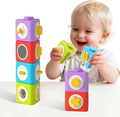Obrázok produktu pre Hrací kocka pre novorodencov – 6 mesiacov – Senzorické Montessori hračky – Hračky vhodné na cestovanie lietadlom – Rozvoj jemnej motoriky u detí