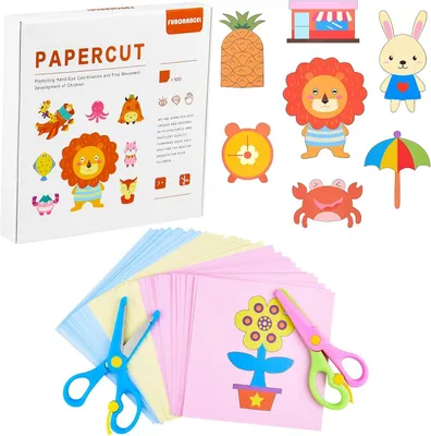 Productafbeelding van 2 veiligheidsscharen voor kinderen met 100 stuks papier snijden voor papier knutselbenodigdheden, kinderen kleuterschool training schaar