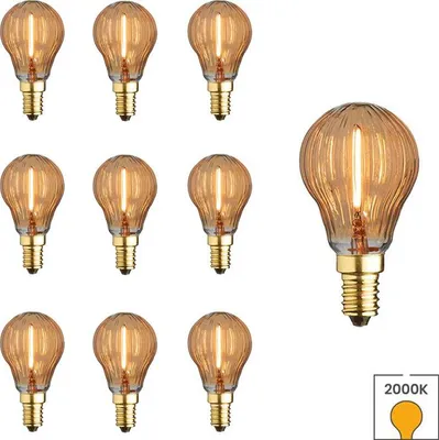 Produktbild von 10er-Set LED-Lampe geripptes Glas E14 | 0,6 Watt | 2100K extra warmweiß | Bernstein | Glühfaden | Lybardo